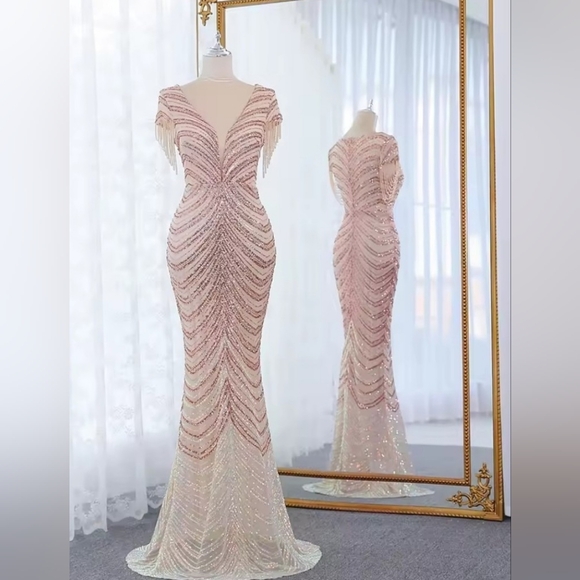 Gold, Chevron Print, Sequined Mermaid Gown,  Custom Handmade - Picture 15 of 16